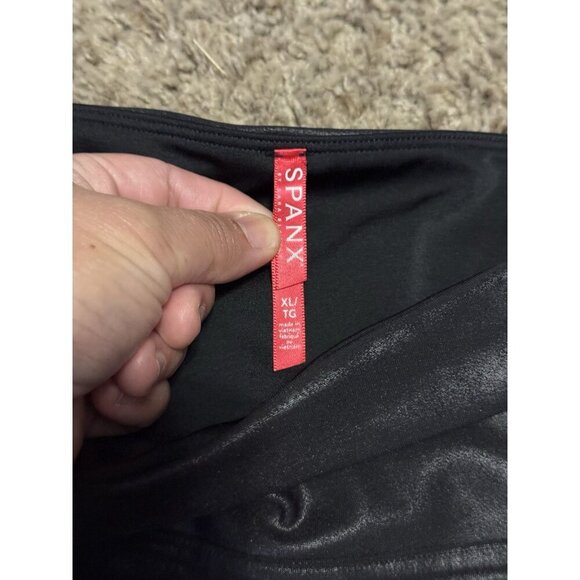 SPANX Faux Leather Leggings High Waisted Tummy Control Black Size XL - Picture 3 of 7